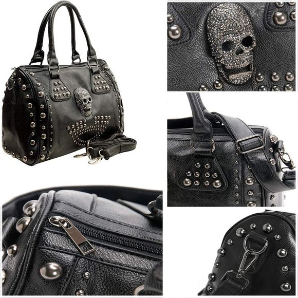 AlwaySky Women Skull Handbag Large Capacity Gothic Shoulder Bag Studded Doctor - Picture 5 of 5